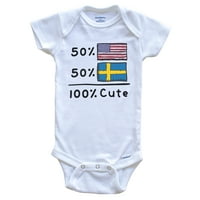 50% Američki, 50% Švedski, Slatki bodi za bebe sa švedskim i američkim zastavama, bijeli 3 mjeseca