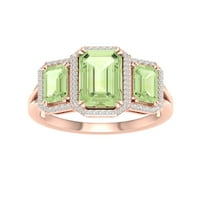 Imperijalni dragulj 10K ružičasto zlato smaragd rezano zeleno ametist ct tw dijamant tri kamena halo ženski prsten