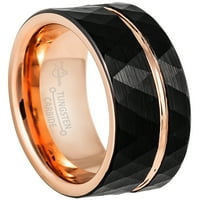 Muški prsten od volframa od 2 tone u crnom i ružičastom zlatu s kovanom završnom obradom, fasetiran zaručničkim