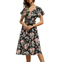 Ženska ležerna modna haljina s cvjetnim printom boemska elegantna haljina s izrezom u obliku slova u, A-line ležerna
