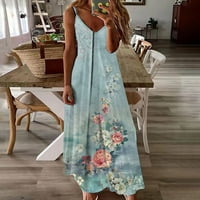 Ženska pripijena boho Maksi haljina s cvjetnim printom ljetna haljina Bez rukava s dekolteom na Plaži majica za