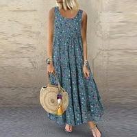 Haljine za žene ljetne haljine bez rukava Plus Size labave Ležerne lanene haljine s cvjetnim printom duga ležerna