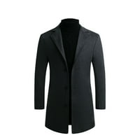 Muška jakna s reverom, dugmad, Dugi rukav, vuneni casual ugrađeni jednobojni kaput u tamno sivoj boji 5 inča