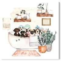 Wynwood Studio Canvas Psi u kadi za kupanje i kade za pranje rublja zidne umjetničke platnene tisak bijela vrhnja