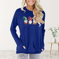 Tklpehg jesenske košulje za žene labave košulje pulover božićni patuljak tiskani casual crewneck dugi rukavi vrhovi