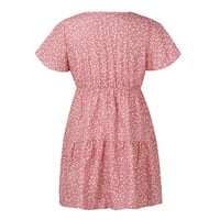 Ljetne haljine za žene tiskane mini a-line kratke rukave ležerne haljine s V-izrezom ružičasta 3xl