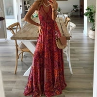 Ženska duga haljina s izrezom u obliku slova U i cvjetnim uzorkom bez rukava, boemska duga haljina na plaži