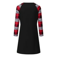 Ležerne crne ženske haljine za božićne zabave s okruglim vratom s printom dugih rukava rasprodaja ispod 6 USD