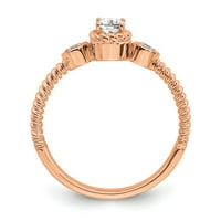 0,25 karata. 14k ružičasti Poljski zaručnički prsten s užetom, minijaturni ovalni prsten punog promjera