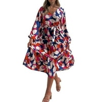 Ženska haljina za plažu s cvjetnim printom i dekolteom u obliku slova U, dugih rukava, boho, visokog struka, s