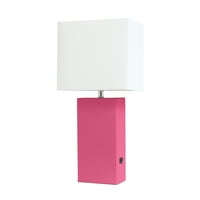 Elegantan dizajn, moderna kožna stolna svjetiljka s narančastim i bijelim sjenilom od tkanine, vruće ružičasta