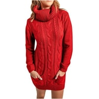 Ženska jesenska zimska džemper haljina ležerna jednobojna Mini haljina s visokim vratom s dugim rukavima modna