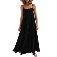 Ženske ljetne casual haljine, Duga haljina Bez rukava, Crna, e-mail