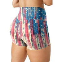 Modne ženske joga hlače s printom američke zastave s visokim strukom, Ženske kratke hlače za spavanje plus size