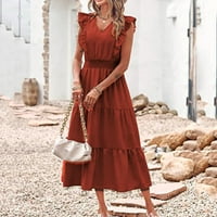 Ženska ljetna haljina s izrezom u obliku slova U i jednobojnim printom, Mini Haljina Bez rukava u narančastoj