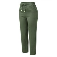 Lanene hlače za žene Plus size jednobojne široke hlače visokog struka Ležerne udobne hlače s vezicama s džepovima