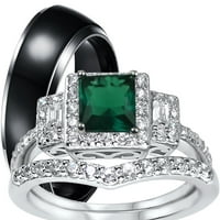Njegov i njezin vjenčani set smaragdno zeleni vjenčani prsten s kubičnim cirkonijem vjenčani prstenovi za žene