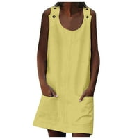 Ljetne haljine za žene Bez rukava s printom modna Mini haljina A kroja s okruglim vratom žuta 3 inča