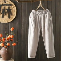 nove široke jednobojne hlače od pamuka i lana na vezanje s elastičnim pojasom i džepom
