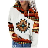 Ženske aztečke kapuljače jesena zima geometrijska kapuljača s dugim rukavima s džepnim potezom dukseva pulover
