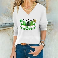 A. M. / ženska ležerna labava majica s izrezom u obliku slova u i dugim rukavima s printom jesenska bluza pulover
