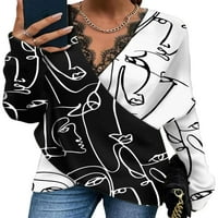 Ženska majica s geometrijskom majicom s dugim rukavima široka bluza s tunikom pulover s izrezom u obliku slova