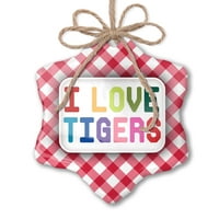 Božićni ukras volim tigrove, Višebojni Crveni karirani neonblond