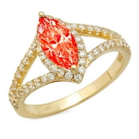 Crveni imitirani dijamant Markiz rez 1,2 karata žuto zlato 18 karata graviranje izjava godišnjica vjenčanja zaručnički