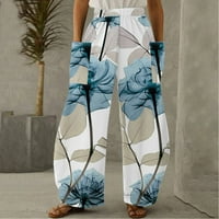 Lepršave lanene hlače za žene s džepovima širokog kroja, široke široke hlače s elastičnim pojasom, Ležerne duge