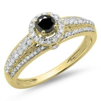 Kolekcija 0. Zaručnički prsten od bijelog i crnog dijamanta od 14 karata, žuto zlato, veličina 9