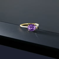 Zaručnički prsten od 10k žutog zlata, ljubičastog ametista i bijelog dijamanta za žene