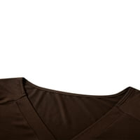 Canrulo Žene čvrste boje Spremnici Košulja dužina lakana rukava V-izrez gumb Dekor Derond Loose Hem Tee Brown