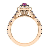 10K ružičasti Halo zaručnički prsten od ružičastog zlata, 4. Veličina, Kolekcija, 6K ovalni ružičasti safir s