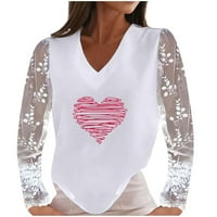 Ženske trenirke, ležerni čipkasti puloveri s uzorkom u obliku slova U i dugim rukavima, Bluza s printom srca,