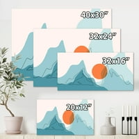DesignArt 'Sažetak plave planine s crvenim mjesecom I' Modern Canvas Wall Art Print