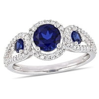 Donje prsten od ružičastog zlata 10 karata sa 3 kamenjem T. G. W., stvorena T. G. W. za žene s plavim сапфиром