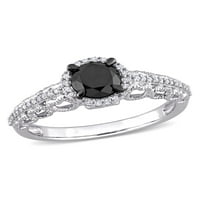 1- Karat T.W. Crno -bijeli dijamant 10K bijelo zlato halo zaručnički prsten