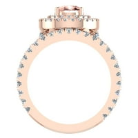 Zaručnički prsten od ružičastog Morganita u obliku kruške s dvostrukom aureolom od ružičastog zlata 14k 2. Karat