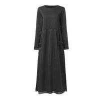 Modne haljine ženska ležerna široka udobna pletena čipkasta duga haljina obložena tamno sivom;