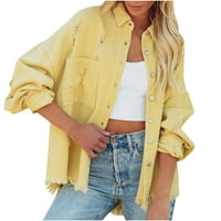 Jesenske jakne za žene, jednobojne, s ovratnikom, casual, dugi rukav, Modni široki Kaputi, vrhovi, žuta veličina,