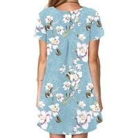 Ženske ljetne Ležerne majice haljina za ljuljanje kratkih rukava s džepovima Okrugli vrat cvjetni Print široka