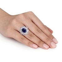 Ženski prsten s cvjetnim uzorkom od bijelog zlata s 8K plavim safirom od 10k bijelog zlata