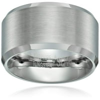 Muški široki srebrni prsten od safira i volframa s dijamantnom završnom obradom, veličina 9