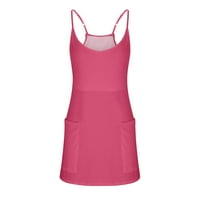 Ženska sportska teniska haljina, ružičasta jednobojna teniska haljina s ugrađenim kratkim hlačama, sundress s