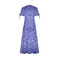 Bazyrey ženske haljine Ljetne boho kratke rukave a-line haljine ženske cvjetne ležerne haljine s v-izrezom plave