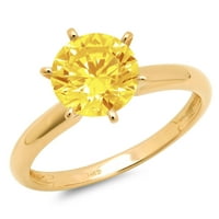zaručnički prsten od žutog imitiranog dijamanta okruglog reza od 2 karata u žutom zlatu od 18 karata, veličine
