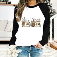 + Predimenzionirana majica s kapuljačom za žene, vrhovi s printom pića zima-jesen, Ležerne majice s dugim rukavima