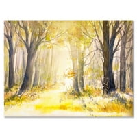 Svijetlo sunce kroz žuta šumska stabla I slikajući platno umjetnički tisak