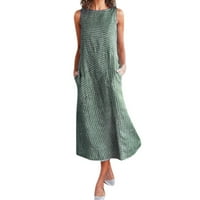 Modna ženska ležerna prugasta Maksi haljina Bez rukava s okruglim vratom i lanenim džepom u zelenoj boji;