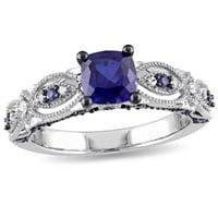 Miabella Women's Ct. Stvoren plavi safir i dijamantni zaručnički prsten u bijelom zlatu od 10kt